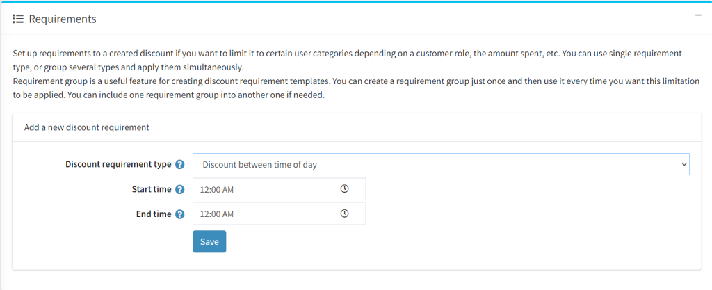 between time of day discount requirement